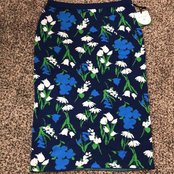 Kate Spade X Target Floral Blue Midi Skirt Pull On Soft Knit Stretch Sz L | NWT - Picture 3 of 8